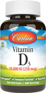 Carlson Vitamin D3 10,000 Iu (250 Mcg), Cholecalciferol, Bone & Immune Health, 360 Soft Gels