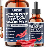 Cayenne Pepper Liquid Drops With Vitamin D3, Vitamin K2, Hawthorn Berry, Beet Root, Ginger, Ceylon Cinnamon, Turmeric, Berberine - Digestion Support - 30Ml - 60 Day Supply