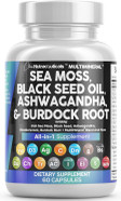 Clean Nutraceuticals Sea Moss Black Seed Oil Ashwagandha Turmeric Bladderwrack Burdock & Vitamin C Vitamin D3 With Elderberry Manuka Dandelion Yellow Dock Iodine Chlorophyll Acv