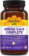 Country Life Omega 3-6-9 Complete Supplement - 1,534Mg Omega Fatty Acids - Supports Cardiovascular, Brain, Skin & Immune Health - Certified Gluten Free, Non-Gmo - 90 Softgels