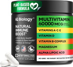 Daily Multivitamin For Energy & Immune Support - Zinc, Vitamins A B6 B12 C D E, Biotin, Lutein, Folate, Folic Acid, Selenium, Copper, Calcium 25Mg - Multimineral Supplement For Women Men, 60 Capsules