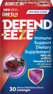 Defend-Eeze Immune Support Dietary Supplement Lozenges, 100% Daily Value Of Zinc, Vitamins C & D Per Dose, With Echinacea & Elderberry, Elderberry Flavor, 30 Lozenges