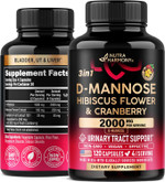 D-Mannose 2000Mg With Cranberry & Hibiscus - Clinically Tested Strength For Urinary Tract Health - Supplement For Women - Bladder, Liver & Microflora Support - Made In Usa - Vegan, 240 Capsules