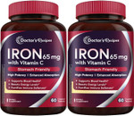 Doctor'S Recipes Iron Supplement For Women Men - Gentle Iron Bisglycinate With Vitamin C, B6, Folate & B12 - Non-Constipating & Stomach Friendly Iron Pills For Blood & Energy Support, 90 Vegan Caps