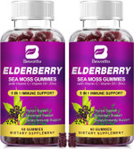 Elderberry Gummies & Irish Sea Moss, Organic Sambucus Elderberry Gummy With Seamoss, Zinc, Vitamin C, D3, Multivitamin Elderberry Vitamin & Energy Support Supplements - Sugar-Free
