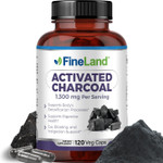 Fineland Activated Charcoal 1300Mg - Advanced Digestive Detox Cleanse, Helps With Gas And Bloating, Circulation & Cholesteroal Support - Made In Usa, 120 Vegan Pills