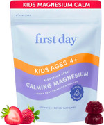 First Day Magnesium For Kids Gummies  Calm Kids Magnesium Citrate Gummies To Support Sleep & Relaxation  Bedtime Supplement With Suntheanine® L-Theanine, No Melatonin - Strawberry - 30-Day Supply