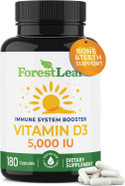 Forestleaf Vitamin D3 5000 Iu | Vit D - Vit D3 Vitamin D Supplements For Women And Men | Bone Health, Teeth And Immune Support | Easy To Swallow Pills | One Capsule Daily, 6-Month Supply, 180 Count