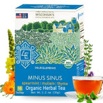 Four Elements 4E Minus Sinus Tea 16 Teabags,1.2 Oz | Organic Spearmint Tea With Mullein, Thyme | Caffeine Free Herbal Teabags For Sinus Support, Relaxed Sleep, Sore Throat | Anytime Serve Hot Or Iced