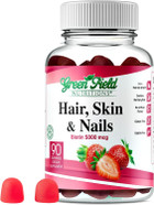 Greenfield Nutritions - Halal Biotin Gummies Vitamin For Hair, Skin And Nails, Supports Fat Metabolism, Hair Growth, Strong Nails & Clear Skin, Gelatin Free, Non-Gmo, And Gluten Free - 90 Gummies