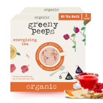 Greenypeeps Organic Energizing Tea Bags - Invigorating Ginseng, Hibiscus, Apple, Linden Flower, Orange Peel & Rosehip Tea - Fairtrade - Aromatic & Refreshing Hot Or Cold Herbal Energy Tea - 40 Count