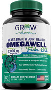 Grow Vitamin Triple Strength Omega 3 Fish Oil, 800 Mg Epa 600 Dha Supplement For Heart, Brain & Immune Support, Absorbable Triple Strength, Sustainably Sourced - Mini Softgels - 30 Day Supply