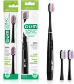 Gum Sonic Powered Toothbrush, Tapered Bristles Clean Below The Gumline, Bundle, White, 1 Handle(1Ct) + 2 Refills(2Ct. 1Pk)