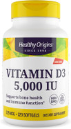 Healthy Origins Vitamin D3 5,000 Iu (Non-Gmo, High Potency, Bone Support, Immune Support, Gluten Free), 120 Softgels
