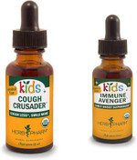 Herb Pharm Kids Certified-Organic Alcohol-Free Cough Crusader Wild Cherry Liquid Herbal Formula & Immune Avenger Herbal Formula Bundle, 1 Fl Oz & 1 Ounce