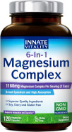 Innate Vitality Magnesium Complex 6-In-1, 1160Mg Per Serving, Rest & Digestion, Magnesium Glycinate & Citrate, High Absorption, 120 Vegan Capsules