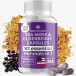 Irish Sea Moss Capsules - 120 Elderberry Capsules (1600Mg) - Prebiotic Superfood - Boosts The Immune & Digestive System - Healthy Skin, Keto Detox, Gut, Joint Support