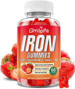 Iron Gummies For Women, Men & Kids, Sugar Free Iron Supplement With Calcium, Zinc, Folate & Vitamin B12, C, B6 - For Blood Building & Energy Support, Anemia, Strawberry, 60 Count