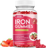 Iron Gummies With Multivitamin, Iron Supplement For Women & Men With Zinc, Vitamin B Complex & C, B12, Folate - Blood Builder & Energy Support For Adults & Kids - Green Apple & Kiwi Filled Gummies