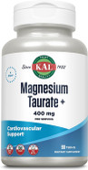 Kal Magnesium Taurate 400Mg Plus Coenzyme Vitamin B6, Chelated Magnesium Supplement, Muscle Function, Gluten Free, Vegan, 90 Serv, 180 Tablets