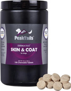 Kala Health Peaktails Skin & Coat Support For Dogs  150 Chewable Tablets With Msm, Fish Oil, Omega-3 & Omega-6  Supports Healthy Skin, Shiny Coat