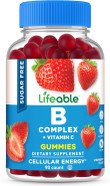 Lifeable Sugar Free Vitamin B Complex Gummies | B-Complex With Vitamin C | Great Tasting Vit B Complex Vitamins | Energy And Nerve Support | B Vitamins Complex For Women, Men, Adults | 90 Gummies