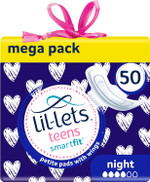 Lil-Lets Teens Night Pads With Wings - 50 Count Period Pads - Thin, Super Absorbent Sanitary Napkins, Soft & Breathable, Fragrance Free - First Periods, Heavy Flow Nights