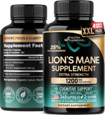 Lions Mane Supplement Capsules - Organic Lions Mane - Made In Usa - Fruiting Bodies Extract - 1200 Mg, 25% Polysaccharides - Memory & Focus Support - As Lions Powder - 120 Capsules, 2 Month Supply