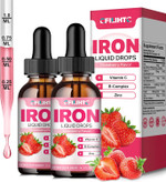 Liquid Iron Supplement For Women Men & Kids Multivitamin Iron Drops With Folate, Vitamin C, B6, B12, Zinc For Anemia, Iron Deficiency, Blood Builder, Energy - Natural Strawberry Flavor, Vegan 2 Fl Oz