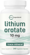 Lithium Orotate 10Mg, 240 Veggie Capsules | Highly Bioavailable | Elemental | Double Strength | Essential Trace Mineral | Healthy Aging, Brain Supplement, & Mood Support | Non-Gmo, Gluten Free