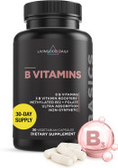 Livingood Daily Vitamin B Complex Capsules For Men And Women, Methylated B12 & Folate, 11 Active Forms Including B1 B2 B3 B5 B6 & Biotin, Gluten Free, Vegan B Vitamins For Hair Skin Nails, 30 Capsules