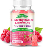 L-Methylfolate 15Mg Gummies, Methylfolate Supplement, 5-Mthf Supplement - Active 5-Mthf & High Absorption - Supports Brain Health & Immune System, Vegan, Raspberry Flavor, 60 Count