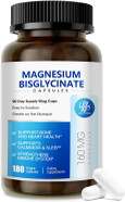 Magnesium Bisglycinate 100% Chelated, Maximum Absorption, Magnesium Supplement For Sleep & Calmness, Supports Heart Healthy, Muscle & Bones, Non-Gmo, 180 Capsules