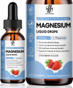 Magnesium Glycinate Liquid Drop With Citrate, Oxide And Taurate, Calm Magnesium With Omega3, L-Theanine, D3, B6, B12 For Calm, Sleep, Leg Cramps, Muscles, Energy, Sugar-Free Strawberry Flavor