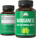 Manganese Supplement Food Like Mineral Chelated For Superior Absorption With Whole Food Blend Of 25+ Fruits & Vegetables. Pure Trace Mineral Capsules For Connective Tissue, Bone Health, Enzyme Support