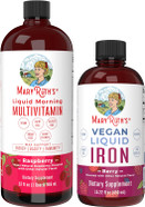 Maryruth'S Liquid Morning Multivitamin Raspberry (32Oz) & Iron Liquid Supplement (Berry) | Clean Label Project Verified® | Vegan, Non-Gmo, Sugar-Free | Energy, Beauty & Overall Health