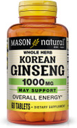 Mason Natural Korean Ginseng 1,000 Mg, Supports Energy, Endurance & Vitality, 60 Tablets