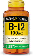 Mason Natural Vitamin B12 100 Mcg With Calcium - Healthy Conversion Of Food Into Energy, Supports Nerve Function And Health, 100 Tablets