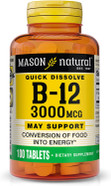 Mason Natural Vitamin B12 3,000 Mcg As Cyanocobalamin, Quick Dissolve Under Tongue (Raspberry Flavor) - Supports Conversion Of Food Into Energy, 100 Tablets