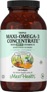Maxi Health Omega 3 Supplement - Omega-3 Fish Oil Triple Concentrate W/ Vitamin D3 - Potent Source Of Epa / Dha Fatty Acids - Heart, Brain, Joint Health - Kosher Wild Caught Marine Fish - 90 Softgels