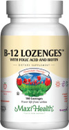 Maxi Health Vitamin B12 Lozenges With Folic Acid And Biotin - Sublingual B12 Vitamins Strawberry Flavor - Vegetarian Kosher B 12 Vitamin For Red Blood Cell Production And Energy (180 Count)