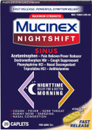 Mucinex Nightshift Sinus, Maximum Strength Powerful Multisymptom Night Relief, 20 Fast Release Caplets Pain Reliever/Fever Reducer, Cough Suppressant, Nasal Decongestant & Antihistamine