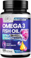 Omega 3 Fish Oil Supplements 2400Mg - Triple Strength Omega 3 Fatty Acids, Natural Heart Health Brain & Joint Support - Fatty Acids With Epa & Dha - Wild Caught Fish Oil Supplement - 60 Softgels