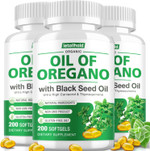 Oregano Oil Softgels With Black Seed Oil, 600 Softgel Organic Oregano Oil Capsules, High Carvacrol, Immune & Antioxidant Support