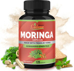 Organic Cadane Moringa Powder Capsules, 4In1 With Ashwagandha, Ginger, Holy Basil Tulsi - Immune Support - Oleifera Leaf Powder Herb Supplements, 120 Capsules