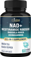Organic Cadane Nicotinamide Riboside Supplement | With Rhodiola Rosea, Ashwagandha, Green Tea & More | Cellular Health & Vitality Support | Vegan, Non-Gmo  60 Capsules
