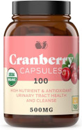 Organic Cranberry Capsules - 100 Count - 475 Mg Supplement - Vegan Natural Cranberry Concentrate & Powder Pills