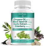 Organic Oregano Oil Capsules  11-In-1 Blend With Black Seed Oil, Elderberry, Garlic, Olive Leaf Magnesium & Black Pepper For Absorption  Immune, Respiratory & Digestive  Vegan, Non-Gmo, 120 Ct