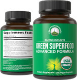 Organic Super Greens 150 Capsules - Green Juice Superfood Supplement With 25 All Natural Organic Ingredients. Max Energy And Detox Super Food Pills With Spirulina, Spinach, Kale, Turmeric, Probiotics