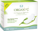 Organyc New And Improved 100% Certified Organic Cotton Inside And Out Overnight Feminine Pads, Heaviest Flow, Super Absorbency, 28 Count